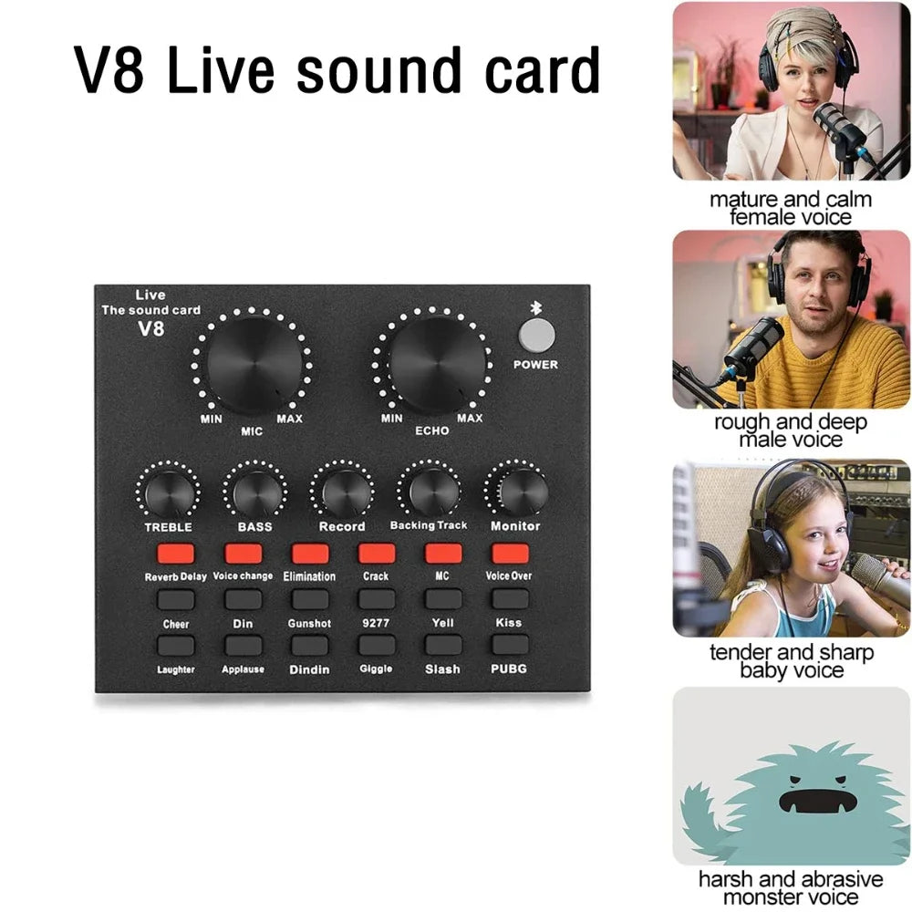 BM800 V8 Sound Card Kits Professional Audio Mixer Condenser Mic Studio Singing Microphone for Karaoke Podcast Recording Live