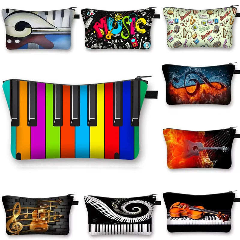 Music Notes Cosmetic Bag Women Makeup Bags Piano / Guitar Ladies Storage Bags for Travel Female Cosmetic Case