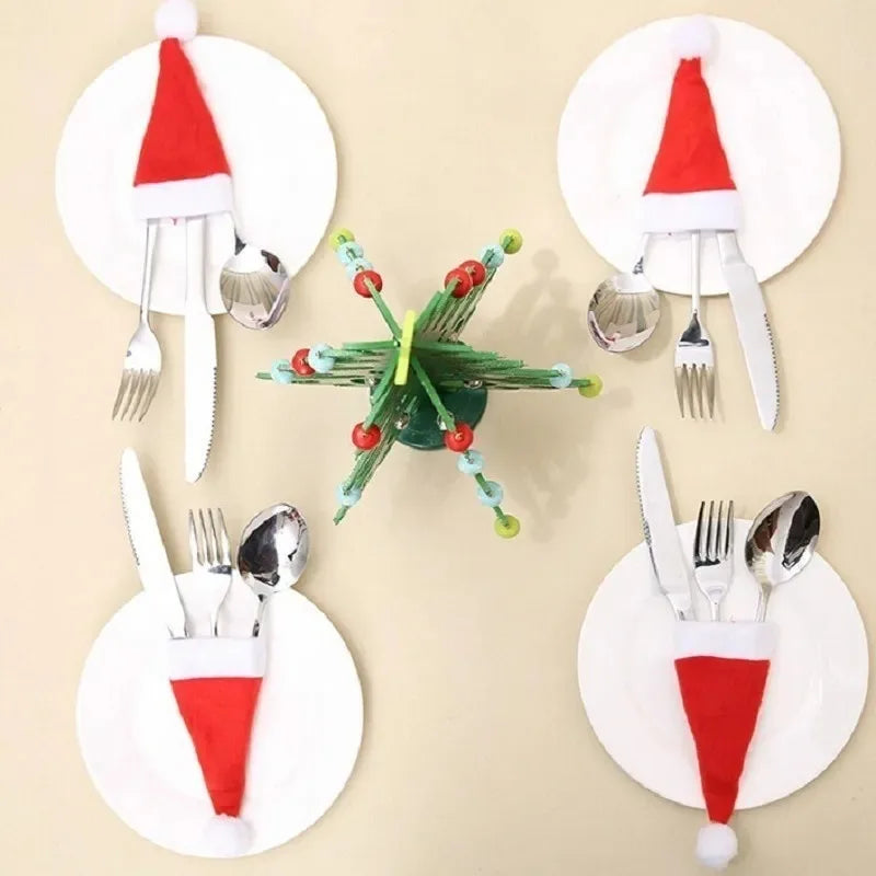 Merry Christmas; Christmas Tableware Bag Holder Christmas Hat Fork Knife Cutlery Bag Christmas Decorations for Home