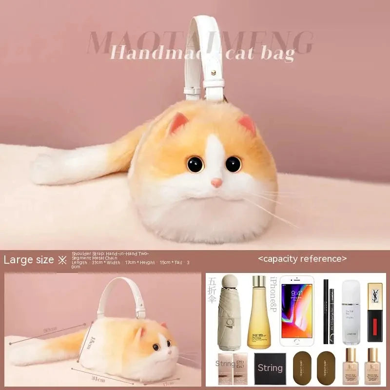 Monika Plush Cute Cat Bag Women Harajuku Animal Circular Fur Soft Kawaii Hand Bag