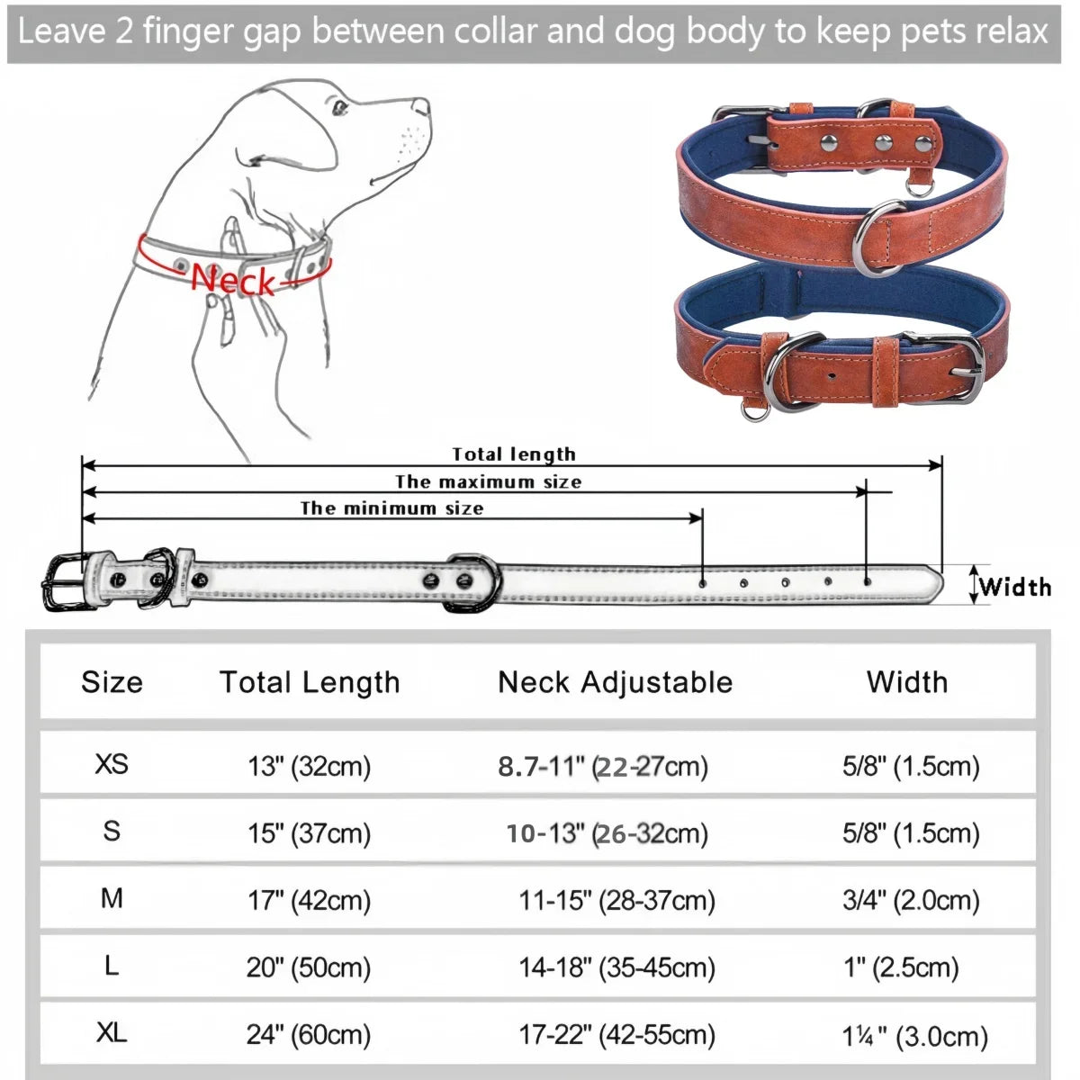 Adjustable Soft Padded Dog Collars PU Leather Dog Collar Necklace Pet Necklace For Small Medium Large Dogs Pitbull Labrador Pug