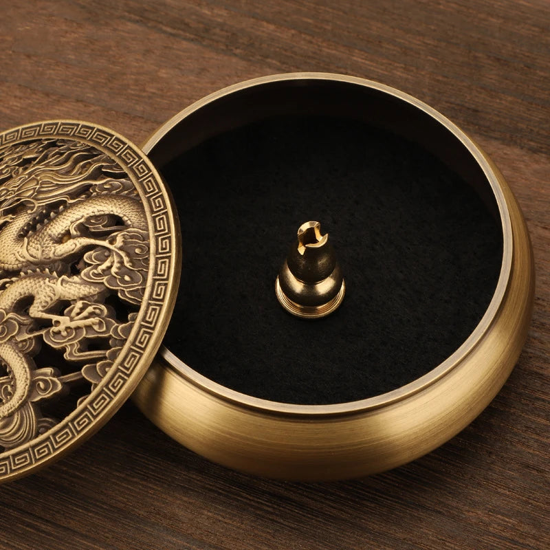 Beautiful Dragon and Phoenix Carved Copper Incense Burner. Crafted from high-quality brass