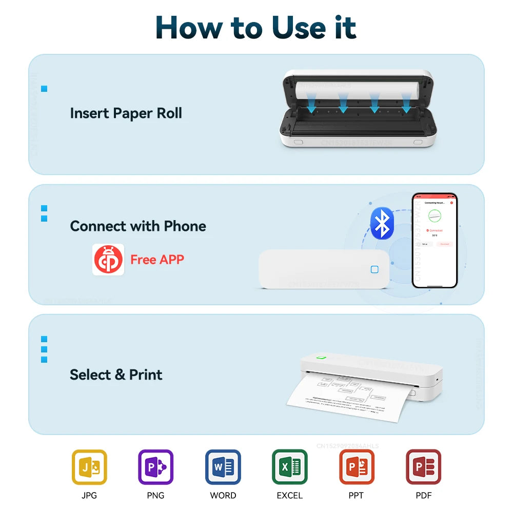 Portable Bluetooth Thermal Tattoo Stencil-Printer - Compact Inkless Printer for Phone & Laptop, Portable Printers Wireless for Travel, Home Use, Vehicles, Office, School, Support 8.5