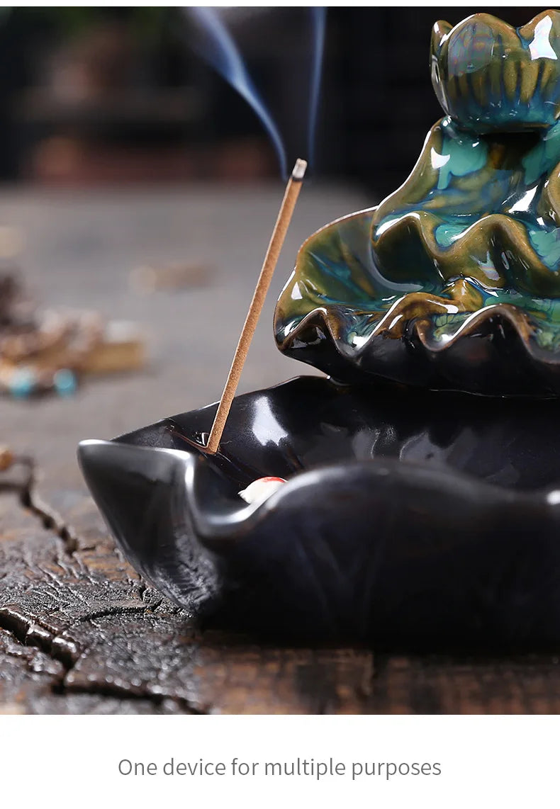 Zen Lotus Leaf design -Backflow Incense Burner Aroma Diffuser