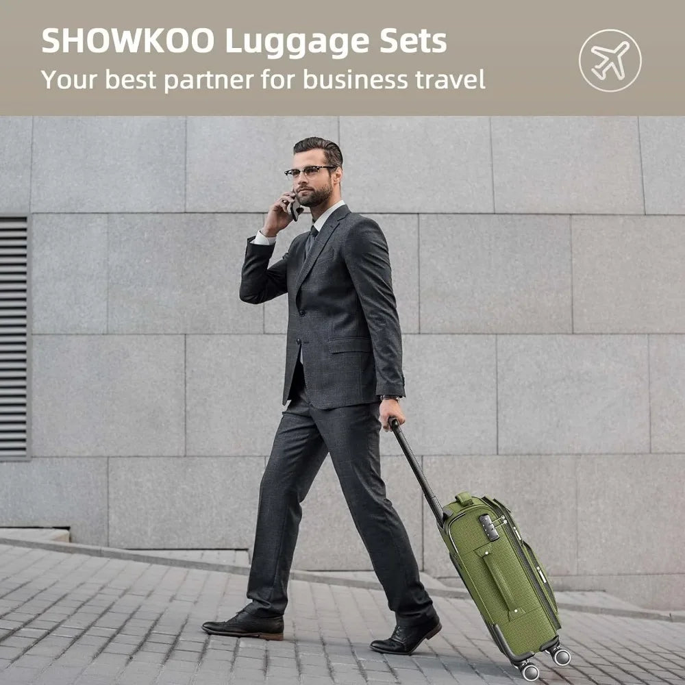 SHOWKOO Luggage Sets 3 Piece Softside Expandable Lightweight & Durable Suitcase Sets Double Spinner Wheels TSA Lock (20in/24in/28in)