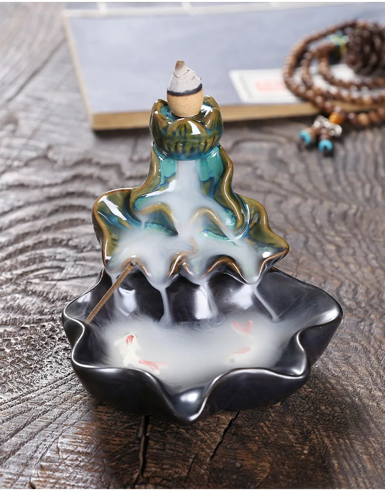 Zen Lotus Leaf design -Backflow Incense Burner Aroma Diffuser