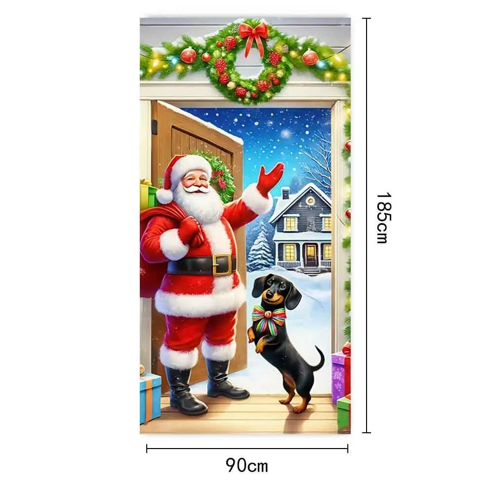 Christmas Door Cover Merry Christmas Background Banner Xmas Fabric Door Banner Photography Hanging Cover Photo Booth Props Decor