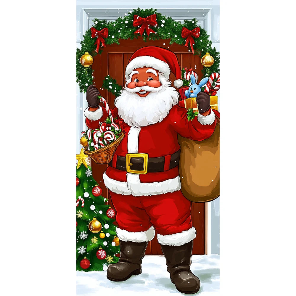 Christmas Door Cover Merry Christmas Background Banner Xmas Fabric Door Banner Photography Hanging Cover Photo Booth Props Decor