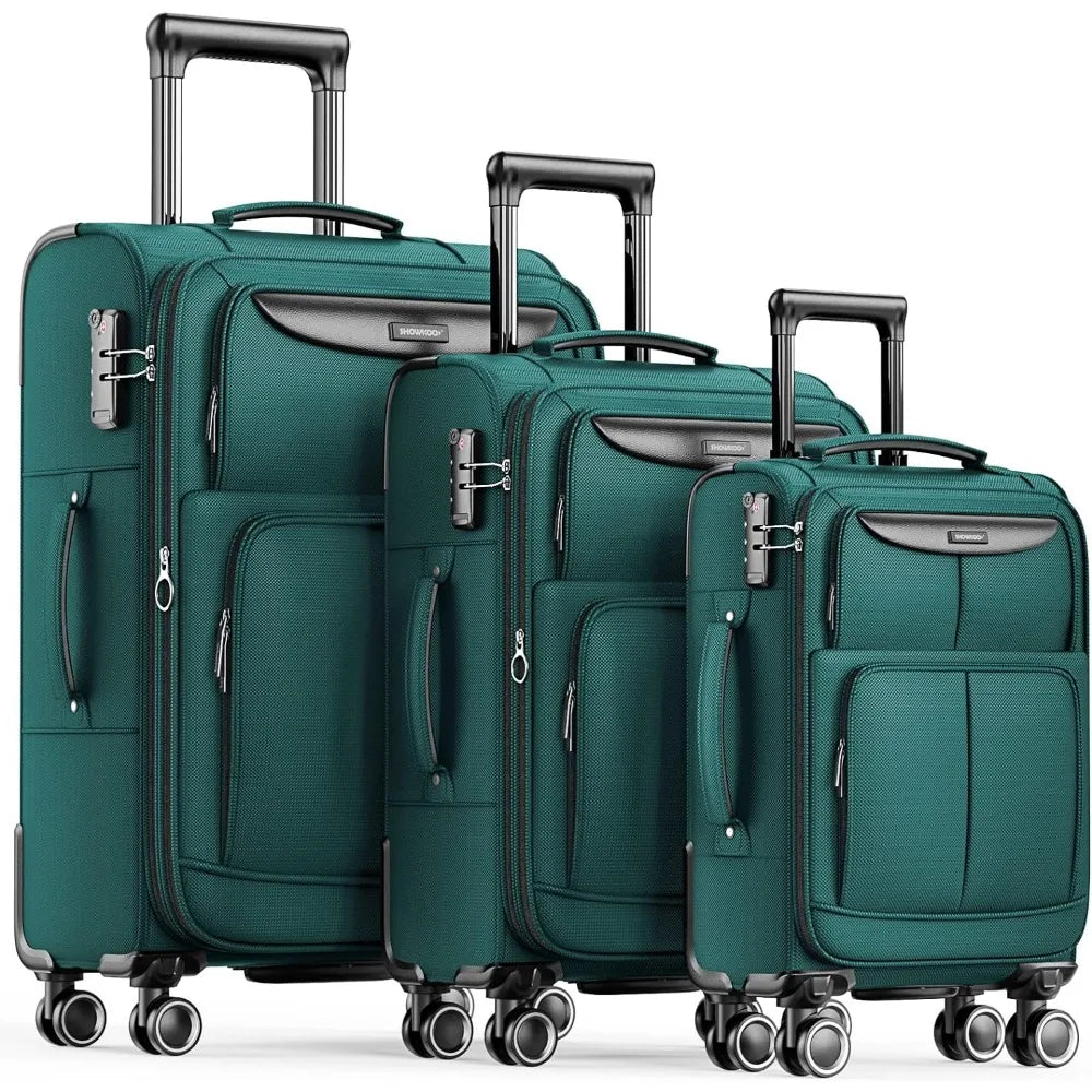 SHOWKOO Luggage Sets 3 Piece Softside Expandable Lightweight & Durable Suitcase Sets Double Spinner Wheels TSA Lock (20in/24in/28in)