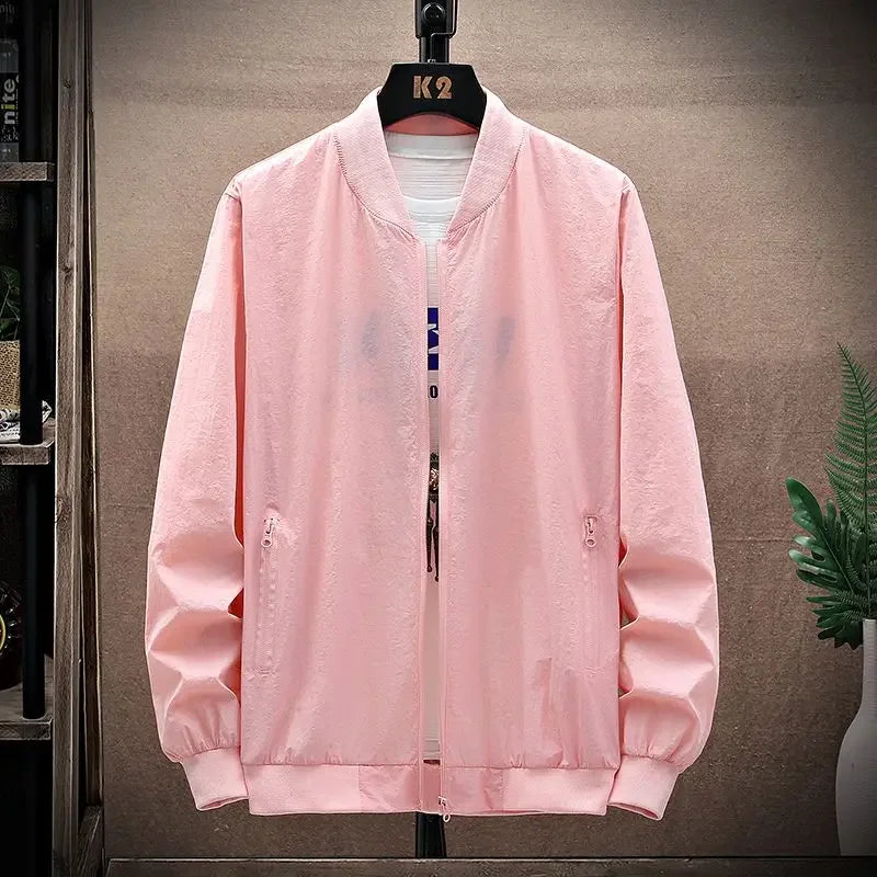 Summer New Thin Style Round Neck Long Sleeve Screw Thread Zipper Jacket for men