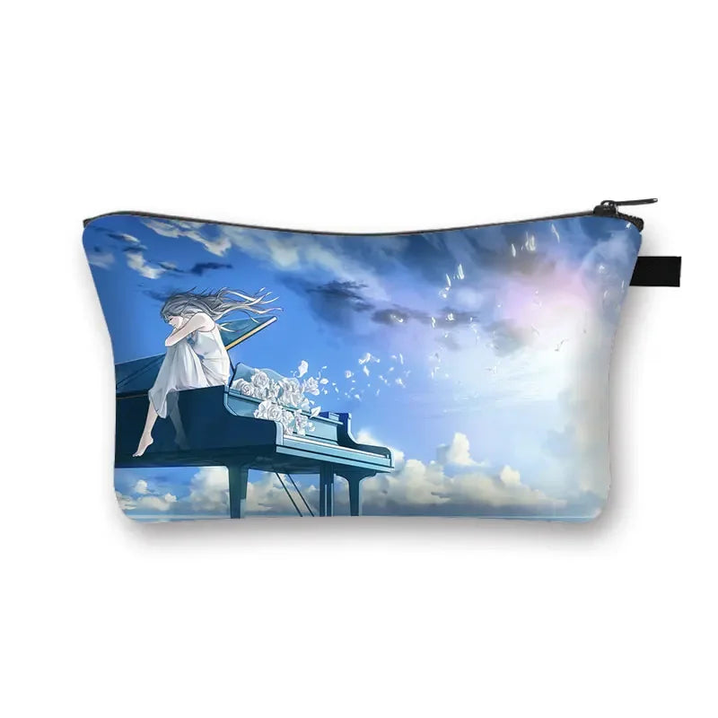 Music Notes Cosmetic Bag Women Makeup Bags Piano / Guitar Ladies Storage Bags for Travel Female Cosmetic Case