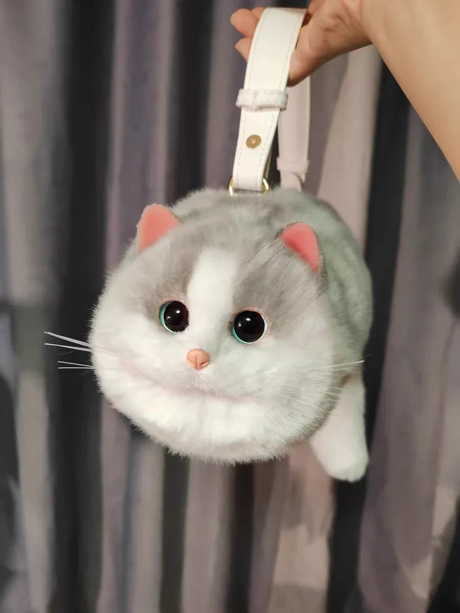 Monika Plush Cute Cat Bag Women Harajuku Animal Circular Fur Soft Kawaii Hand Bag