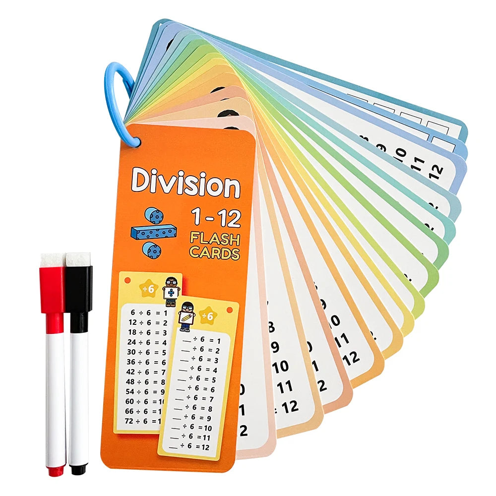 1-12 Math Flash Cards with Dry Erase Markers Educational Times Table Flashcards for Kids Classroom, Home Learning Aids Montessori