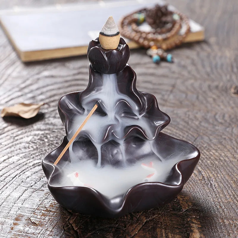 Zen Lotus Leaf design -Backflow Incense Burner Aroma Diffuser