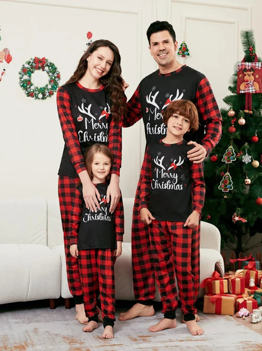 Merry Christmas Cartoon Pattern Mom Dad Kids Matching Pajamas Set 2 Pieces Suit Baby Romper Soft Loose Xmas Family Look Pyjamas