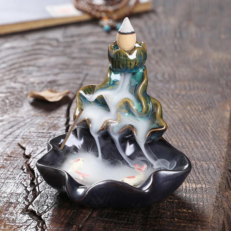 Zen Lotus Leaf design -Backflow Incense Burner Aroma Diffuser