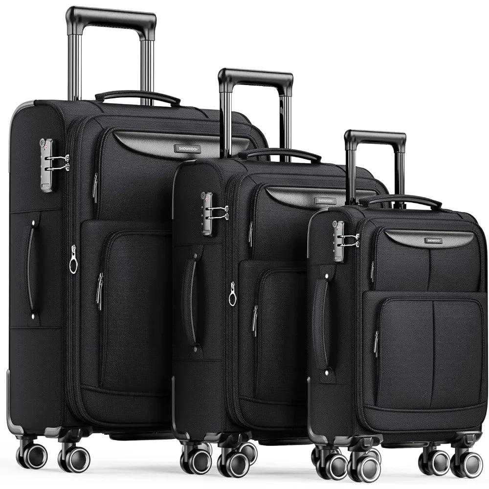 SHOWKOO Luggage Sets 3 Piece Softside Expandable Lightweight & Durable Suitcase Sets Double Spinner Wheels TSA Lock (20in/24in/28in)