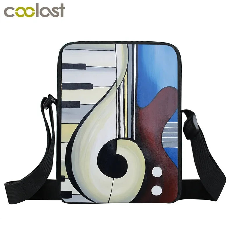 Music Notes / Guitar / Piano Messenger Bag Girls Canvas Shoulder Bags Women Handbags Crossbody Bags Small Satchel Bookbag Gift