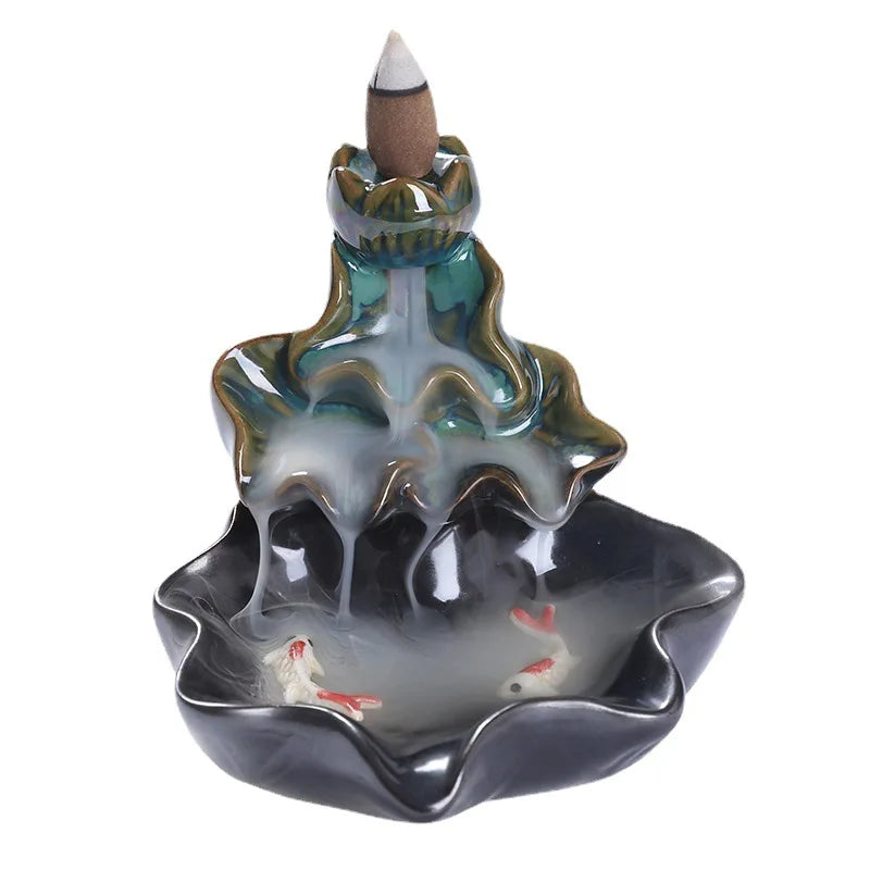 Zen Lotus Leaf design -Backflow Incense Burner Aroma Diffuser