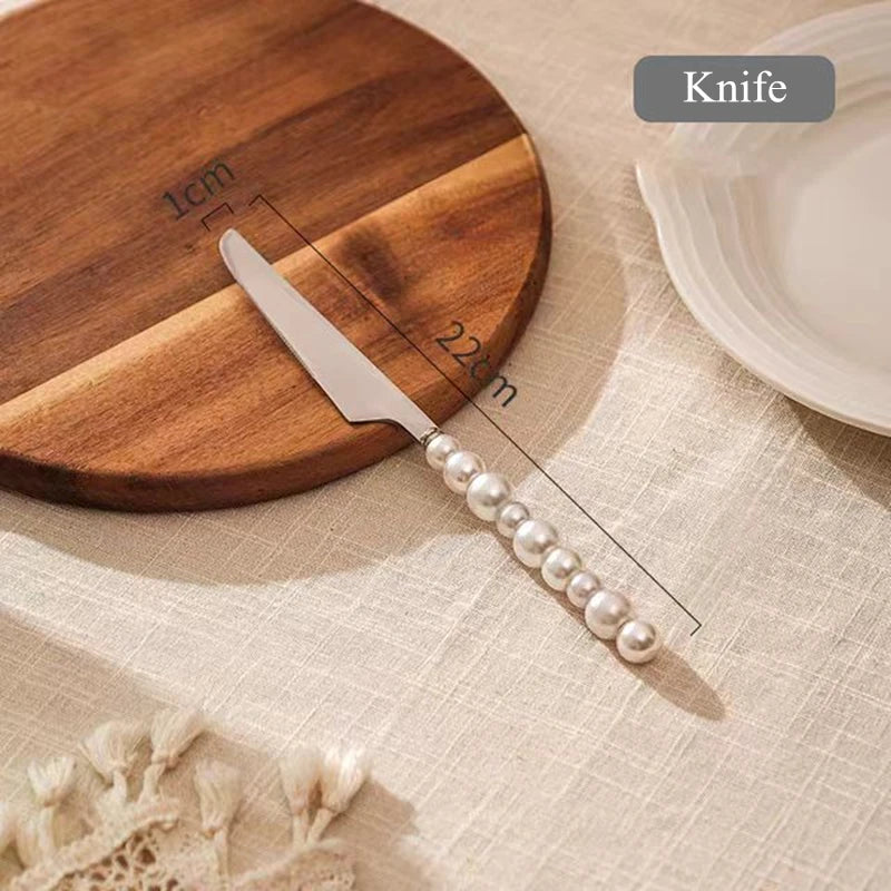 Trendy European Silver Fashion Pearl Cutlery Set 18/10 Stainless Steel Creativity Gift Flatware , Knife Fork Spoon, high quality