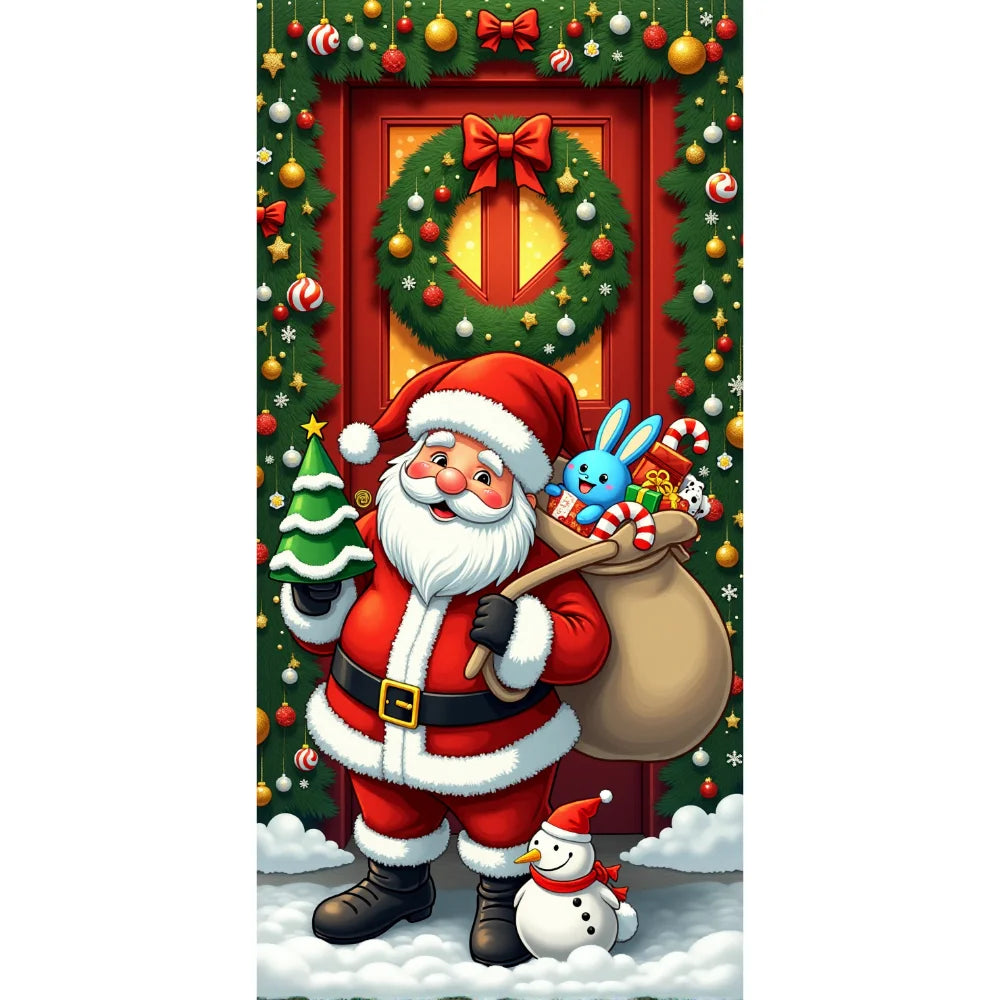 Christmas Door Cover Merry Christmas Background Banner Xmas Fabric Door Banner Photography Hanging Cover Photo Booth Props Decor