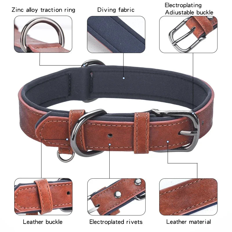 Adjustable Soft Padded Dog Collars PU Leather Dog Collar Necklace Pet Necklace For Small Medium Large Dogs Pitbull Labrador Pug