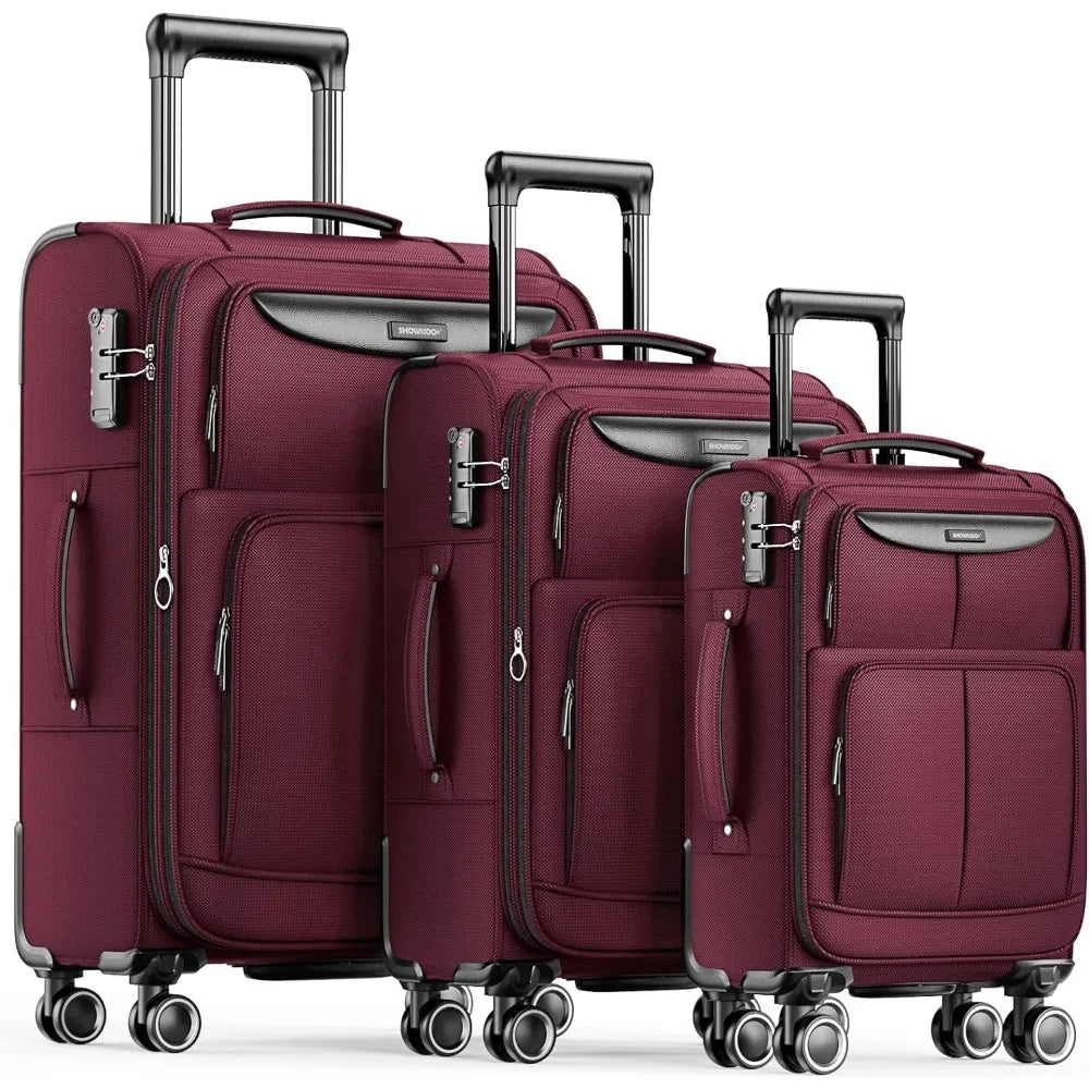 SHOWKOO Luggage Sets 3 Piece Softside Expandable Lightweight & Durable Suitcase Sets Double Spinner Wheels TSA Lock (20in/24in/28in)