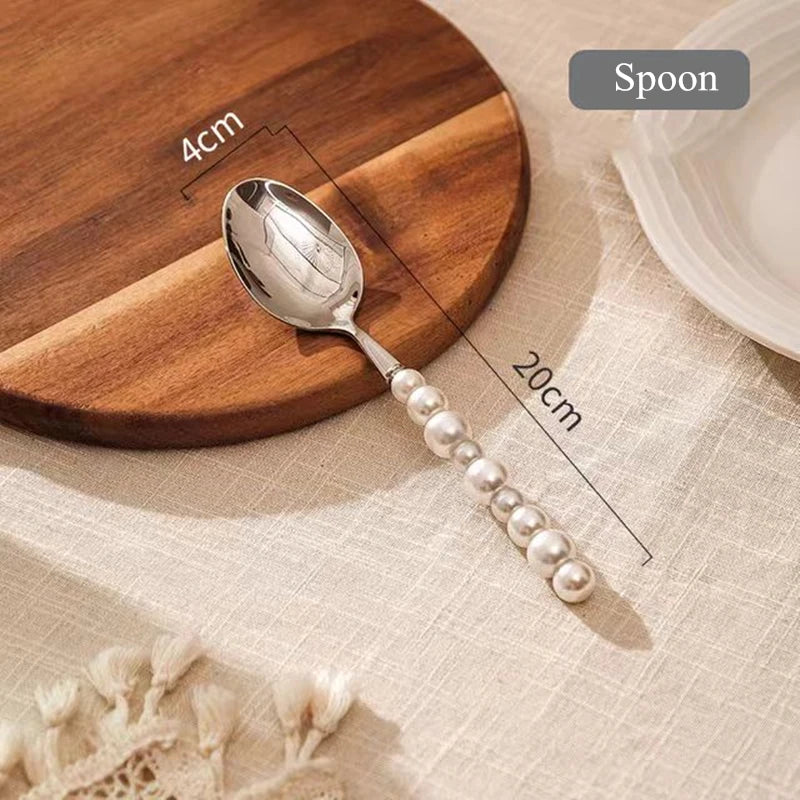 Trendy European Silver Fashion Pearl Cutlery Set 18/10 Stainless Steel Creativity Gift Flatware , Knife Fork Spoon, high quality