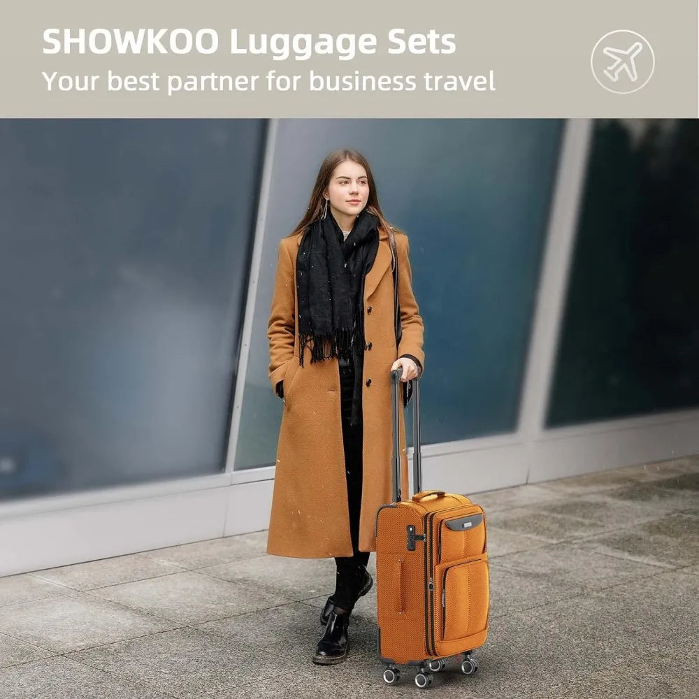 SHOWKOO Luggage Sets 3 Piece Softside Expandable Lightweight & Durable Suitcase Sets Double Spinner Wheels TSA Lock (20in/24in/28in)