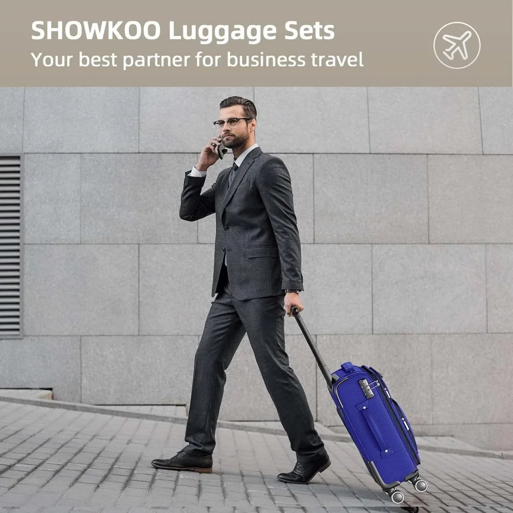 SHOWKOO Luggage Sets 3 Piece Softside Expandable Lightweight & Durable Suitcase Sets Double Spinner Wheels TSA Lock (20in/24in/28in)  MADE IN USA