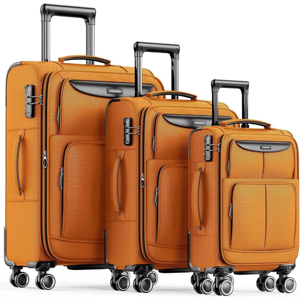 SHOWKOO Luggage Sets 3 Piece Softside Expandable Lightweight & Durable Suitcase Sets Double Spinner Wheels TSA Lock (20in/24in/28in)  MADE IN USA