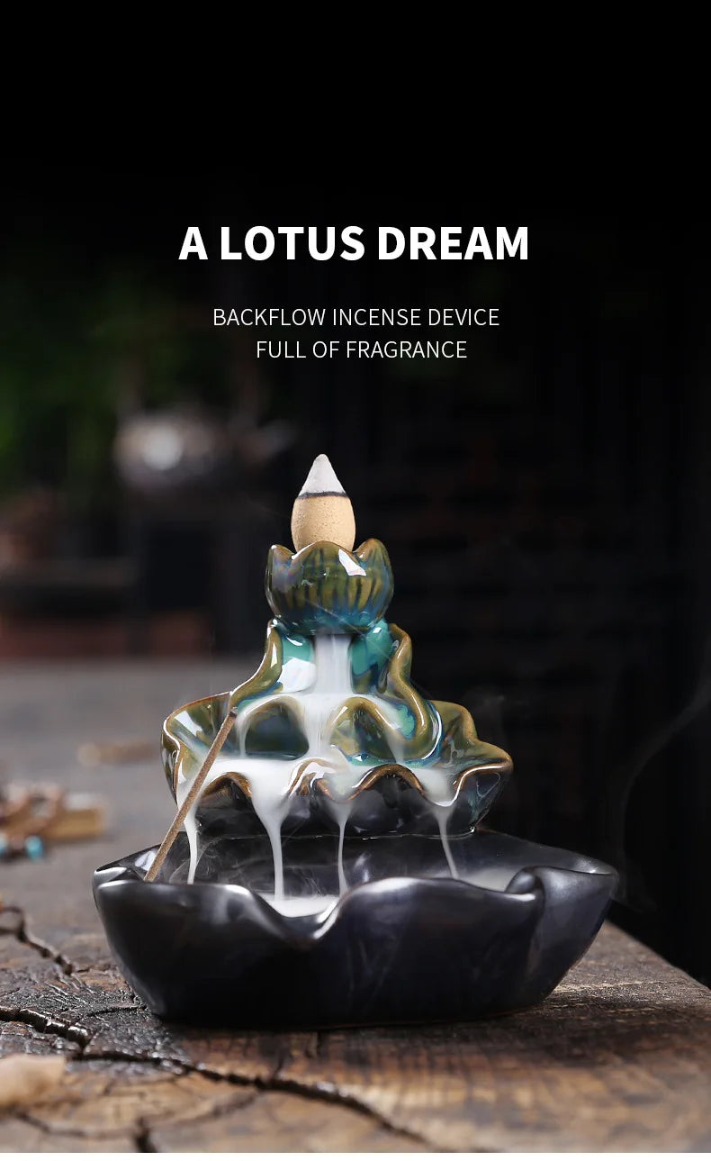 Zen Lotus Leaf design -Backflow Incense Burner Aroma Diffuser