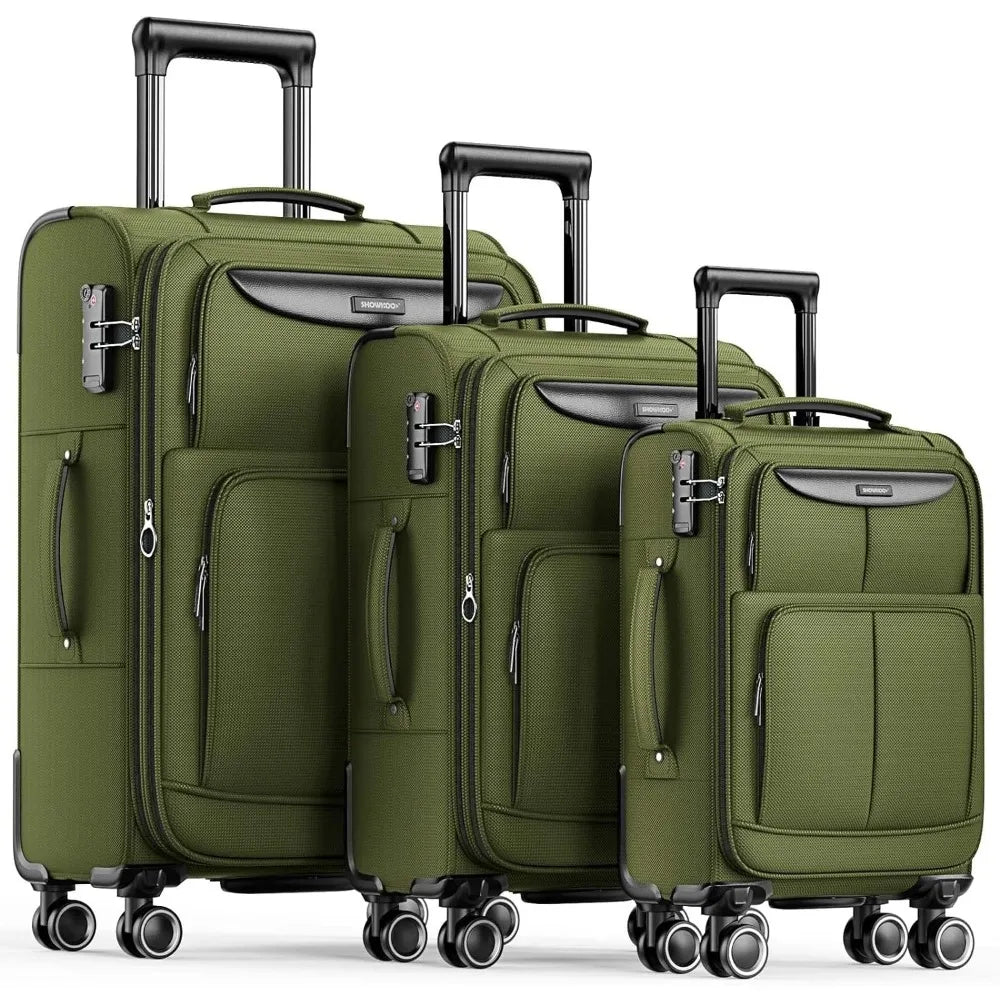 SHOWKOO Luggage Sets 3 Piece Softside Expandable Lightweight & Durable Suitcase Sets Double Spinner Wheels TSA Lock (20in/24in/28in)