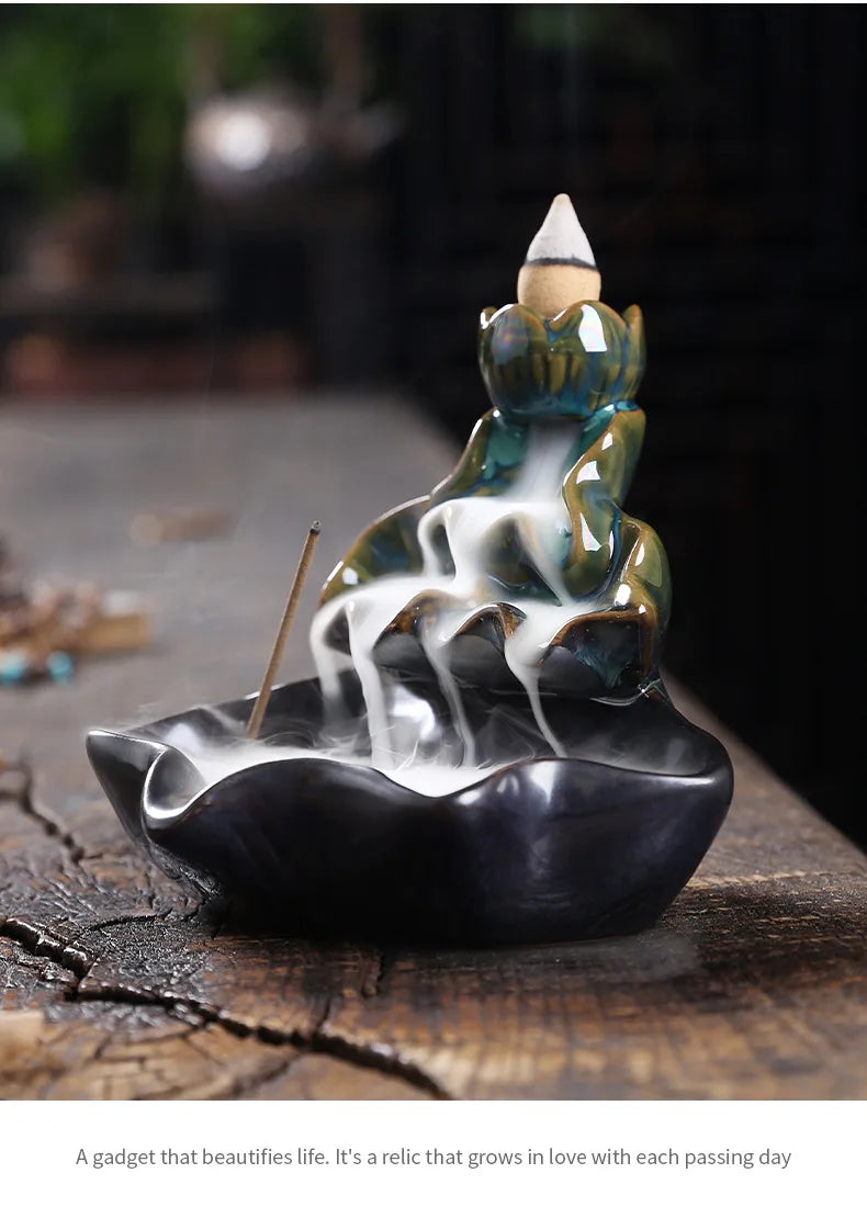 Zen Lotus Leaf design -Backflow Incense Burner Aroma Diffuser