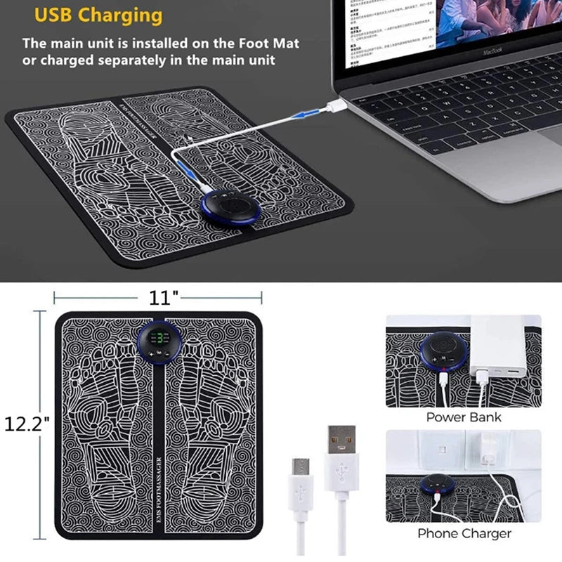 FootThera - Electric USB Charging Foot Massage Mat Relaxes Foot Acupoint Massage Mat Improves Blood Circulation 8 Modes 19 Level Relaxation