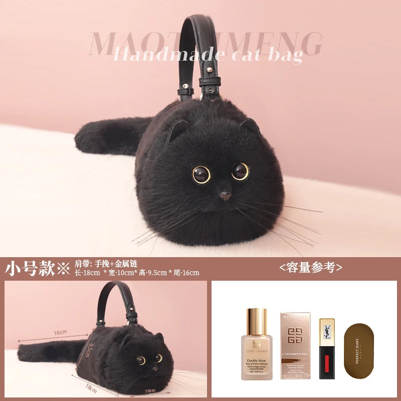 Monika Plush Cute Cat Bag Women Harajuku Animal Circular Fur Soft Kawaii Hand Bag