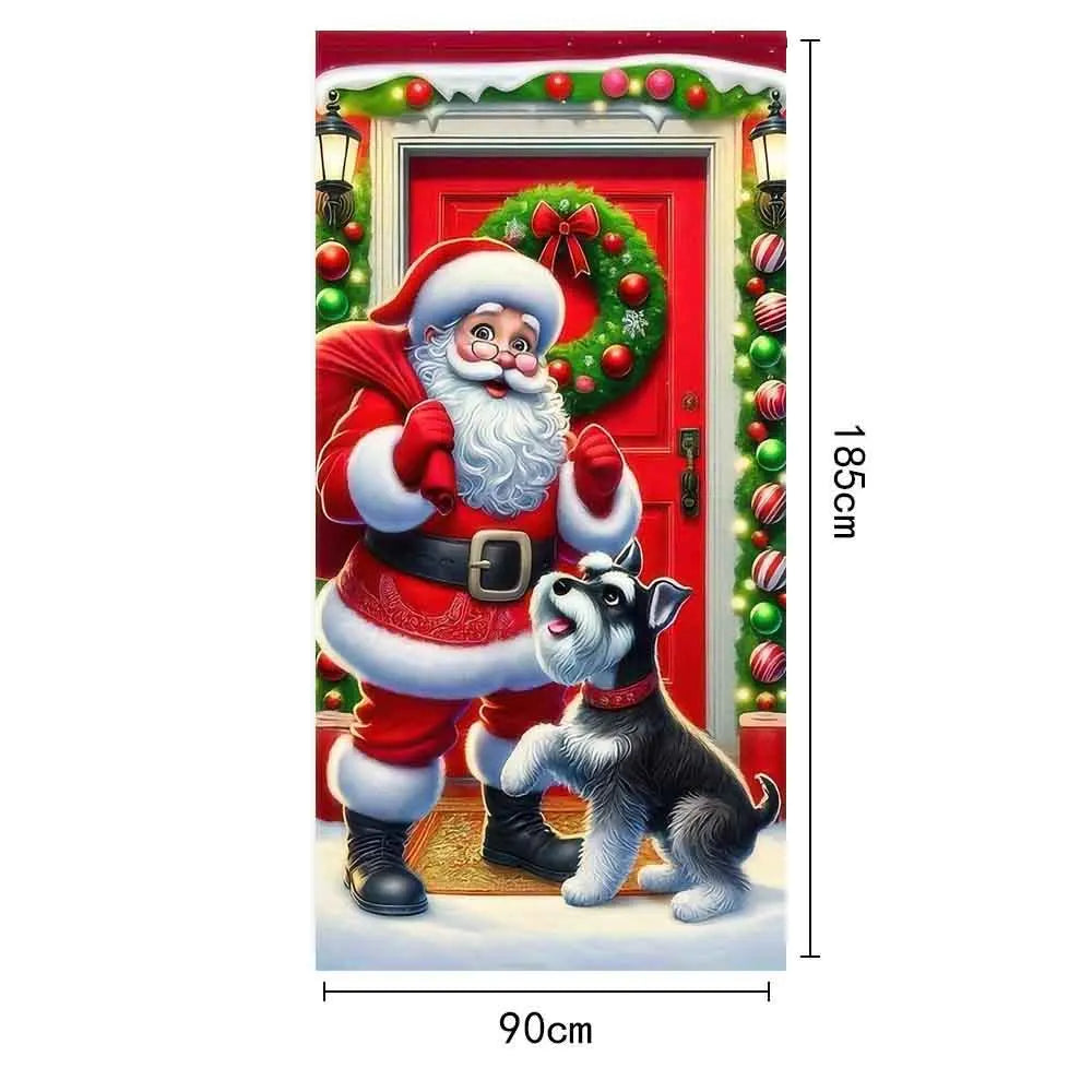 Christmas Door Cover Merry Christmas Background Banner Xmas Fabric Door Banner Photography Hanging Cover Photo Booth Props Decor