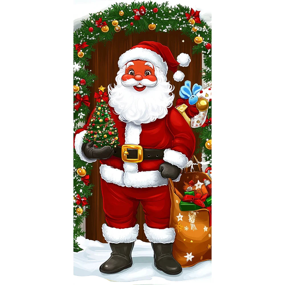 Christmas Door Cover Merry Christmas Background Banner Xmas Fabric Door Banner Photography Hanging Cover Photo Booth Props Decor