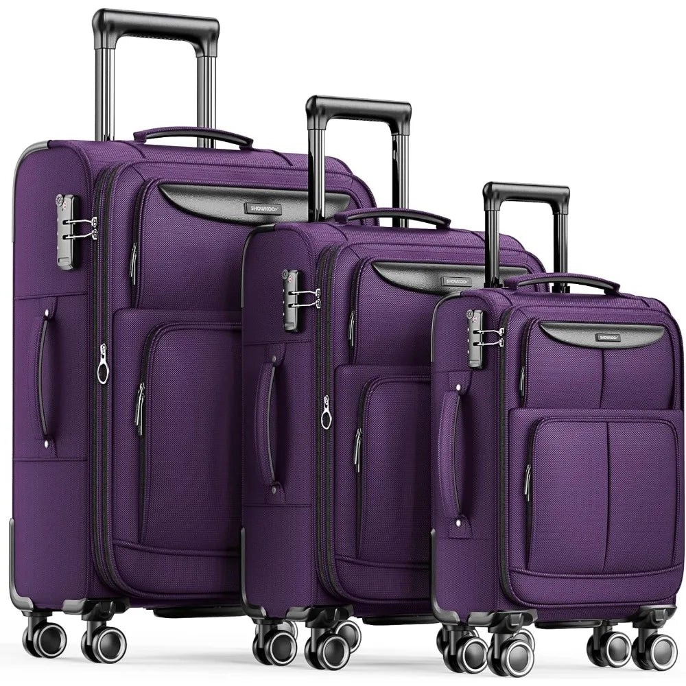 SHOWKOO Luggage Sets 3 Piece Softside Expandable Lightweight & Durable Suitcase Sets Double Spinner Wheels TSA Lock (20in/24in/28in)