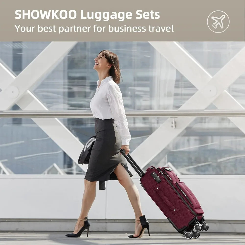 SHOWKOO Luggage Sets 3 Piece Softside Expandable Lightweight & Durable Suitcase Sets Double Spinner Wheels TSA Lock (20in/24in/28in)