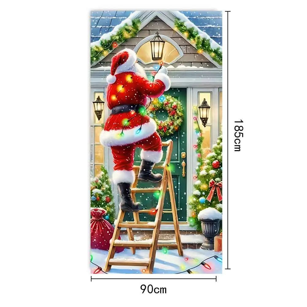 Christmas Door Cover Merry Christmas Background Banner Xmas Fabric Door Banner Photography Hanging Cover Photo Booth Props Decor