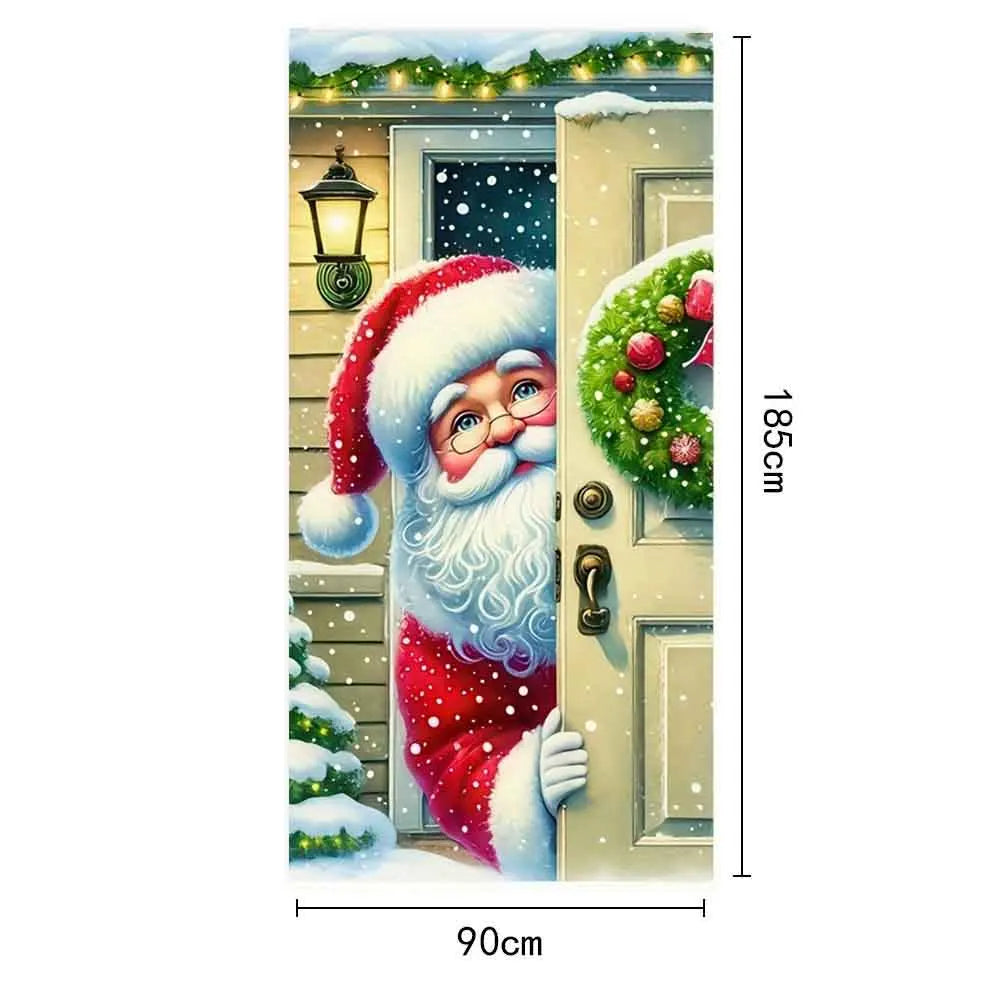 Christmas Door Cover Merry Christmas Background Banner Xmas Fabric Door Banner Photography Hanging Cover Photo Booth Props Decor