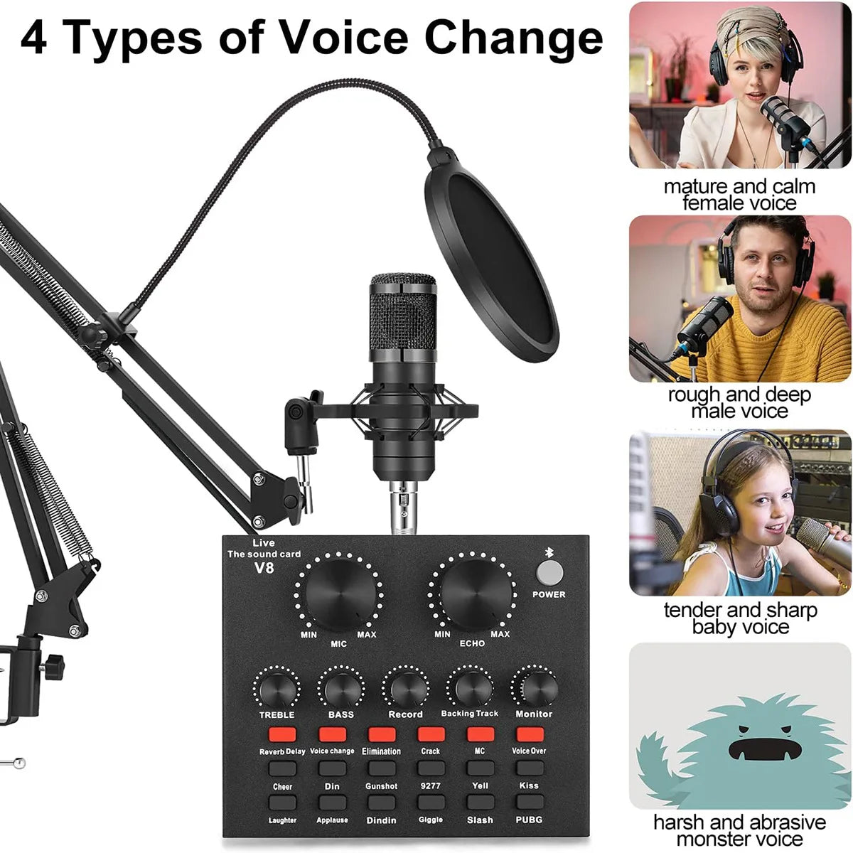 BM800 V8 Sound Card Kits Professional Audio Mixer Condenser Mic Studio Singing Microphone for Karaoke Podcast Recording Live