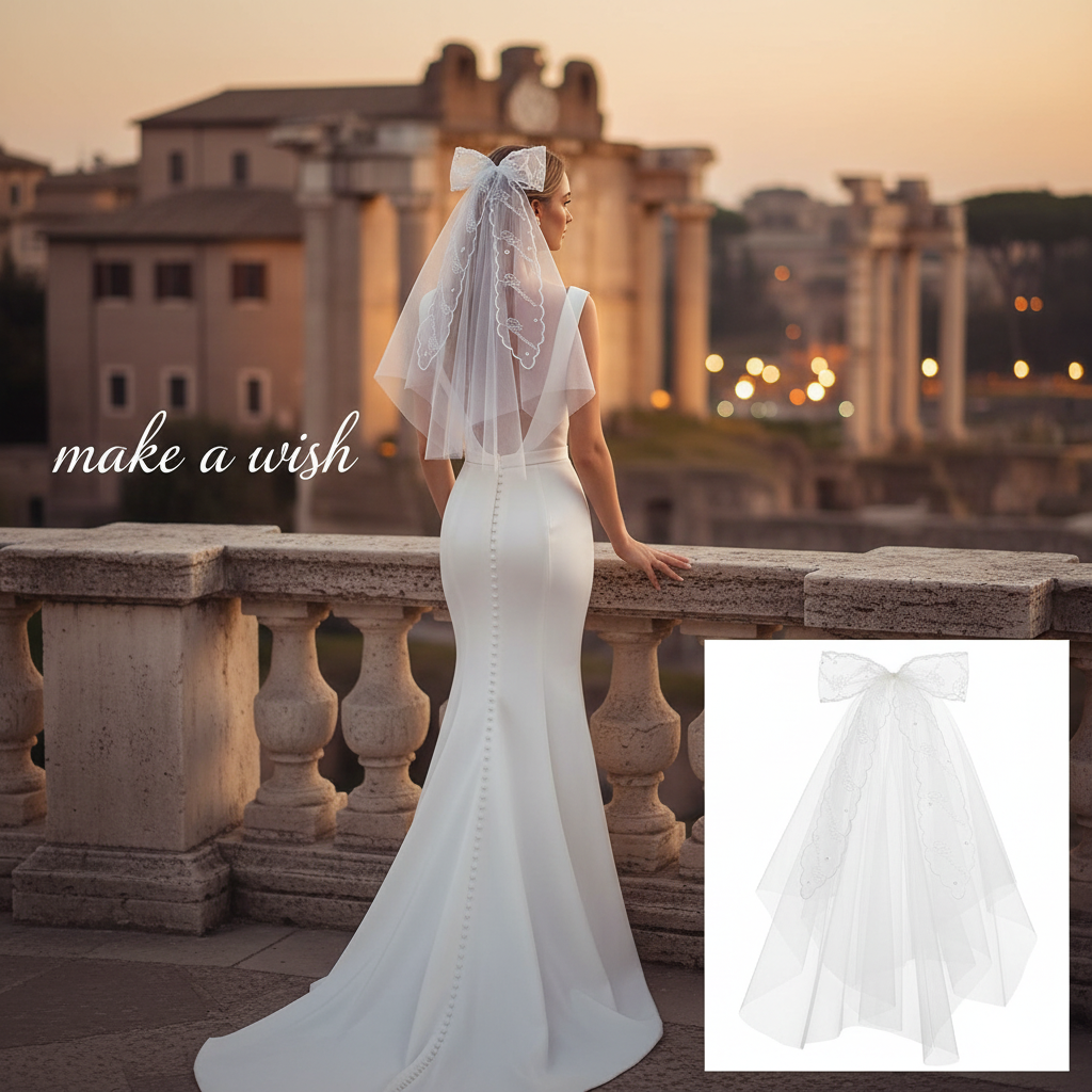 Luxury Ribbon Big Bow White Veil Hair Comb Wedding Bride