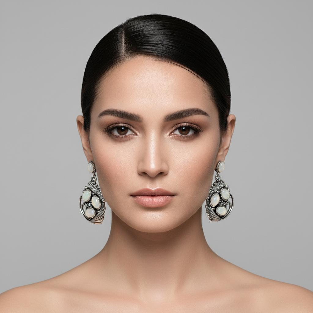 Opal Creative Leaf Feather And Shell Moonstone Earrings