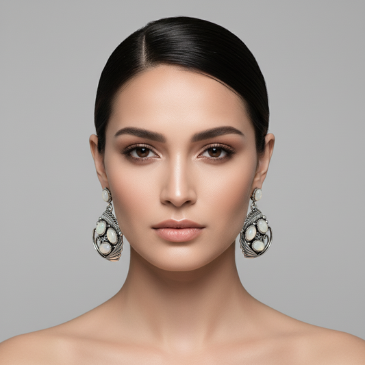 Opal Creative Leaf Feather And Shell Moonstone Earrings