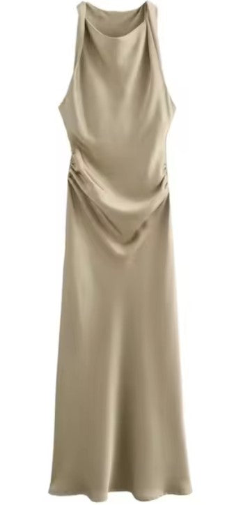 RUCHED SATIN EFFECT MIDI DRESS