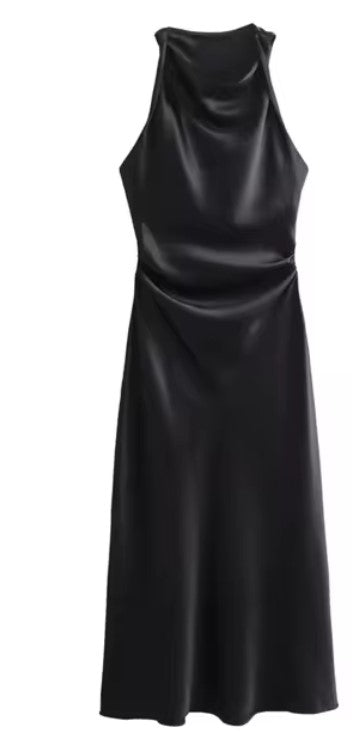 RUCHED SATIN EFFECT MIDI DRESS