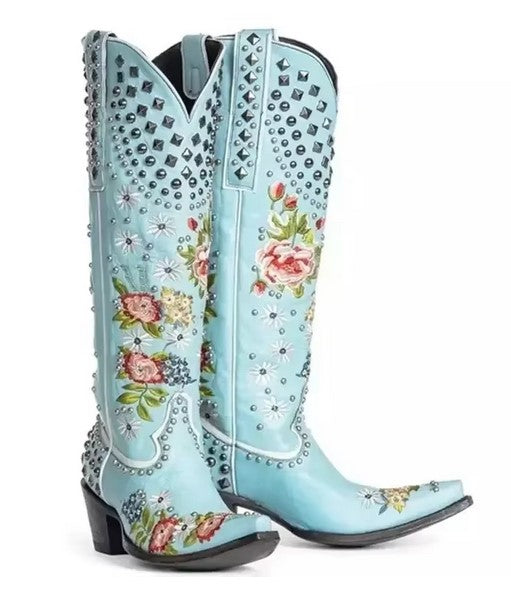 Flower Embroidered Western Cowgirl Boots