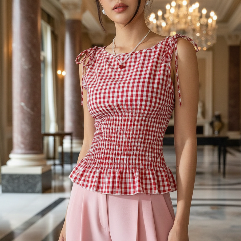 Plaid Camisole Sleeveless Lace Vest – Chic Layering Piece for Casual & Dressy Looks